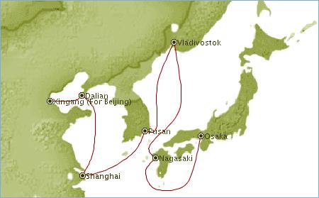 Map of cruise to japan and China. Cruise review Sapphire Princess in Asia
