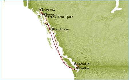 Itinerary - Alaska Cruise - Star Princess- Map showing ports of call and route to our destinations.