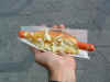 A hot dog we bought from a street vendor in Copenhagen.